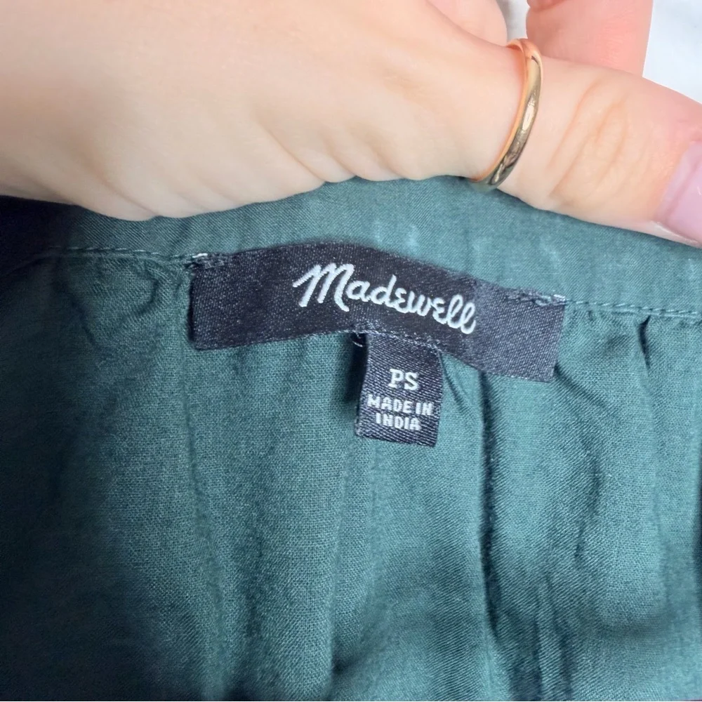 Madewell Crinkled Poplin Wrap Mini Dress, Size S, Dark Green